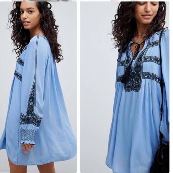 Free People Wind Willow Embroidery Blue Dress - Picture 2 of 12